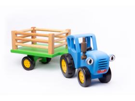 Игрушка деревянная «Синий Трактор с прицепом»